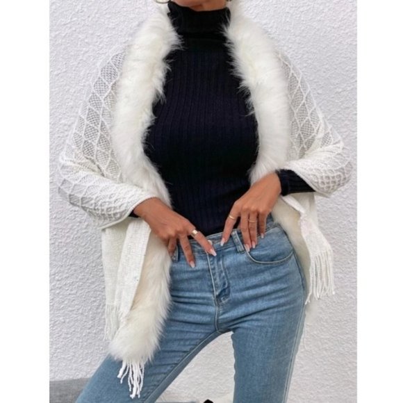 Celeb Style Faux fur open front cardigan - Picture 4 of 7